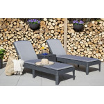 2 x Keter Jaipur Sun Loungers With Cushions and Cool Box 2 x Keter Jaipur Sun Loungers With Cushions and Cool Box