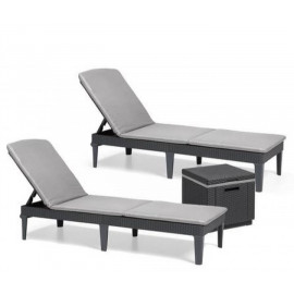 2 x Keter Jaipur Sun Loungers With Cushions and Cool Box 2 x Keter Jaipur Sun Loungers With Cushions and Cool Box