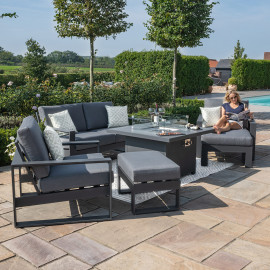 Amalfi 2 Seat Sofa Set With Square Fire Pit Table / Grey