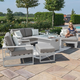 Amalfi 2 Seat Sofa Set With Square Fire Pit Table / White