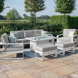 Amalfi 3 Seat Sofa Set With Rectangular Fire Pit Table / White
