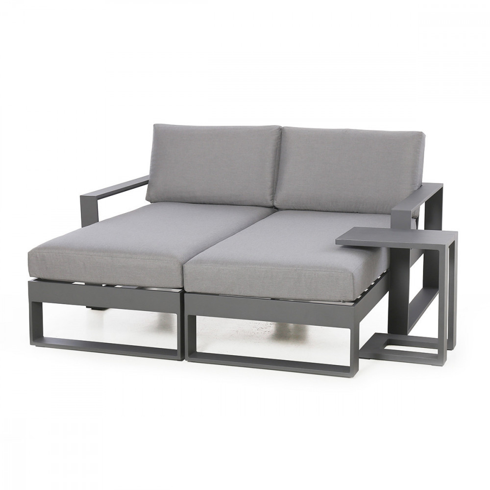 Amalfi Double Sunlounger with Side Table / Grey