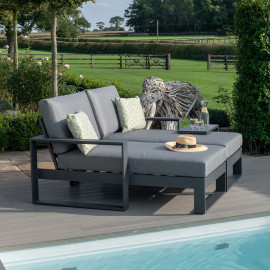 Amalfi Double Sunlounger with Side Table / Grey