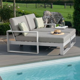 Amalfi Double Sunlounger with Side Table / White