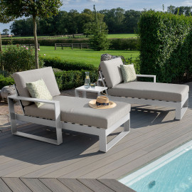 Amalfi Double Sunlounger with Side Table / White