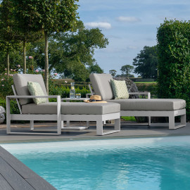 Amalfi Double Sunlounger with Side Table / White