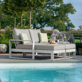 Amalfi Double Sunlounger with Side Table / White