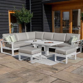 Amalfi Large Corner Dining Set with Rectangular Rising Table and Footstools / White