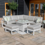 Amalfi Small Corner Group With Fire Pit Table / White
