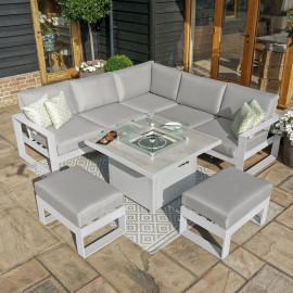 Amalfi Small Corner Group With Fire Pit Table / White