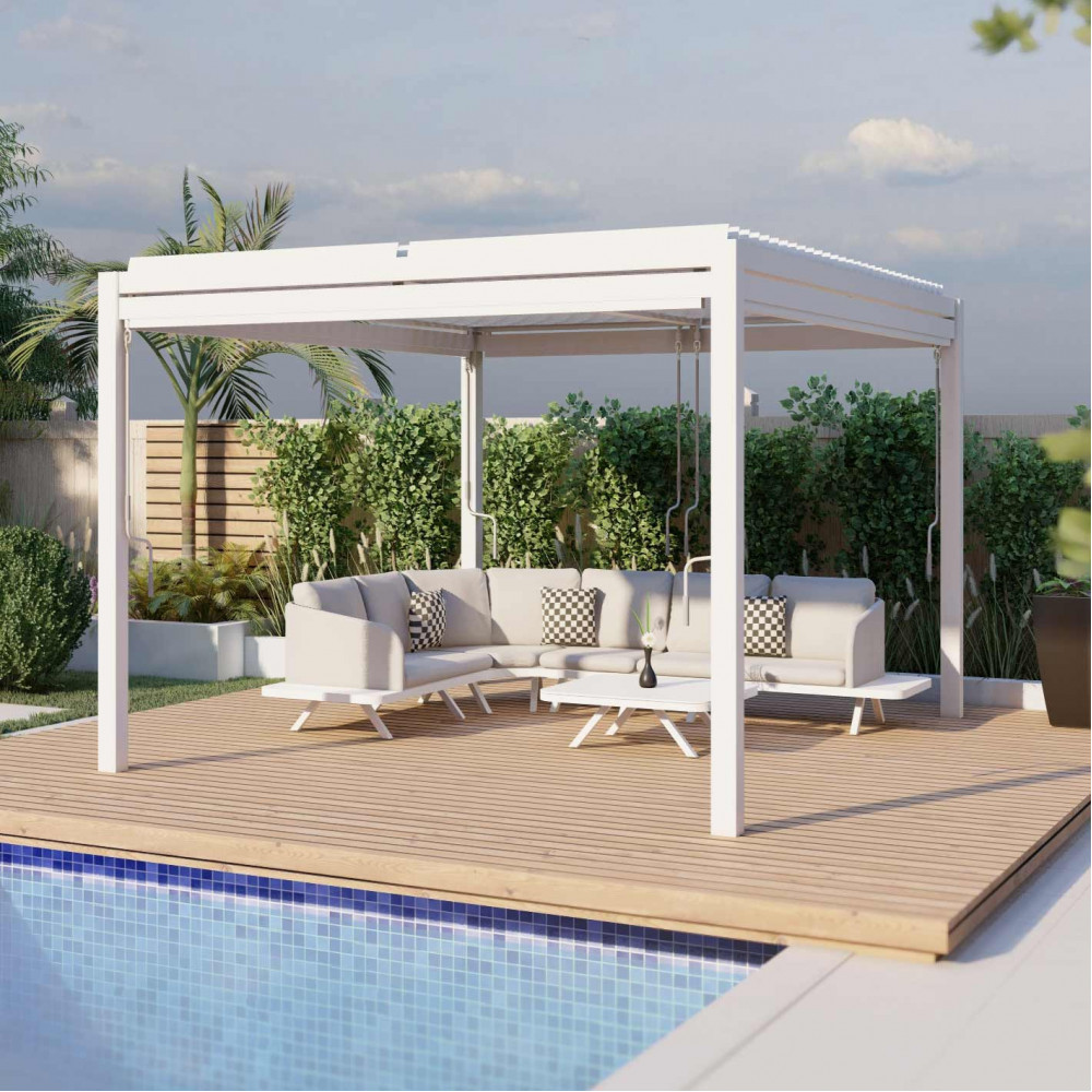 Pergola Aluminium Square 40x40 with 4 Drop Sides / White Pergola Aluminium Square 40x40 with 4 Drop Sides / White