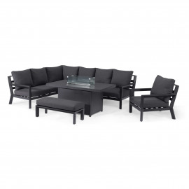 Manhattan Reclining Corner Dining Set with Fire Pit Table & Armchair