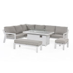 New York Corner Dining Set With Fire Pit Table / White