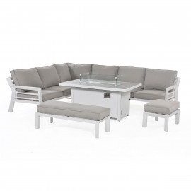 New York Corner Dining Set With Fire Pit Table / White