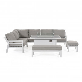 New York Corner Dining Set With Fire Pit Table / White