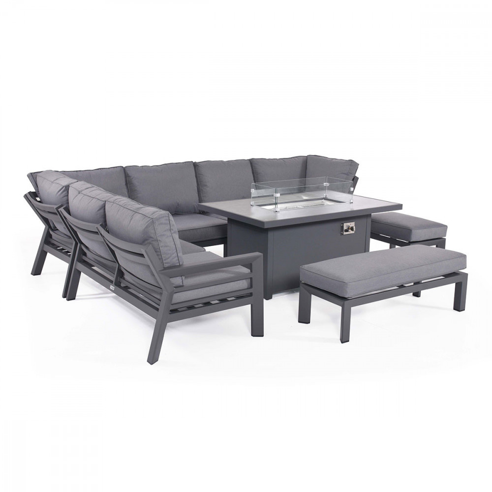 New York Corner Dining Set With Fire Pit Table / Grey New York Corner Dining Set With Fire Pit Table / Grey