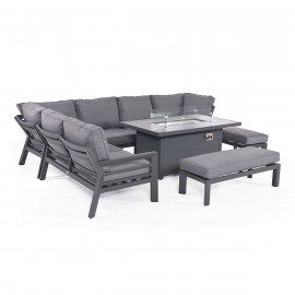 New York Corner Dining Set With Fire Pit Table / Grey