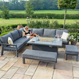 New York Corner Dining Set With Fire Pit Table / Grey New York Corner Dining Set With Fire Pit Table / Grey