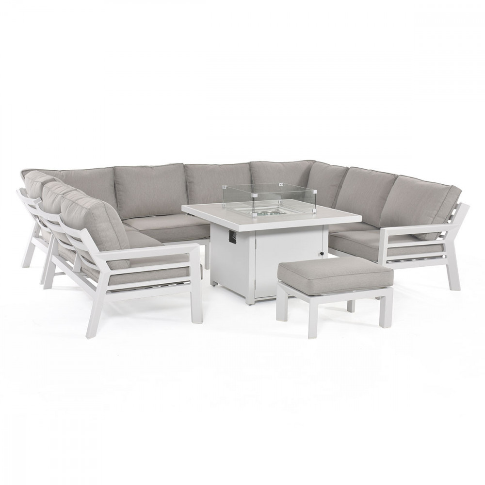New York U-Shaped Sofa Set with Fire Pit Table / White New York U-Shaped Sofa Set with Fire Pit Table / White