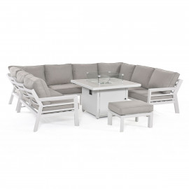 New York U-Shaped Sofa Set with Fire Pit Table / White New York U-Shaped Sofa Set with Fire Pit Table / White