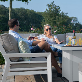 New York U-Shaped Sofa Set with Fire Pit Table / White New York U-Shaped Sofa Set with Fire Pit Table / White