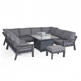 New York U-Shaped Sofa Set with Fire Pit Table / Grey