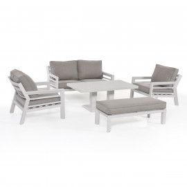 New York 2 Seat Sofa Set with Rising Table / White New York 2 Seat Sofa Set with Rising Table / White
