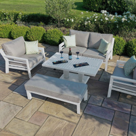 New York 2 Seat Sofa Set with Rising Table / White New York 2 Seat Sofa Set with Rising Table / White