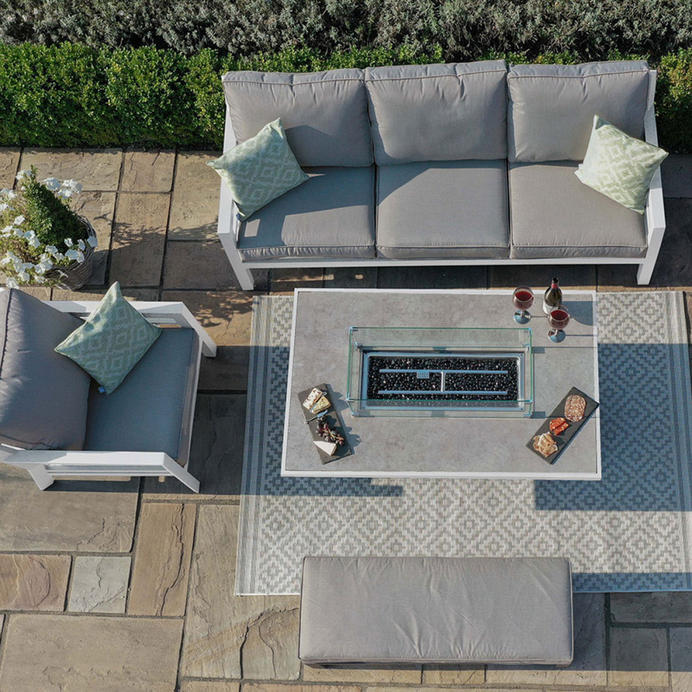 New York 3 Seat Sofa Dining Set with Fire Pit Table / White New York 3 Seat Sofa Dining Set with Fire Pit Table / White