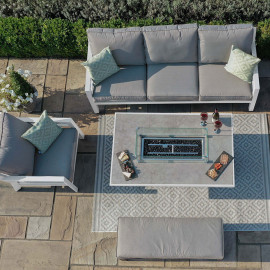 New York 3 Seat Sofa Dining Set with Fire Pit Table / White