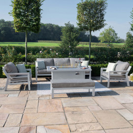 New York 3 Seat Sofa Dining Set with Fire Pit Table / White New York 3 Seat Sofa Dining Set with Fire Pit Table / White