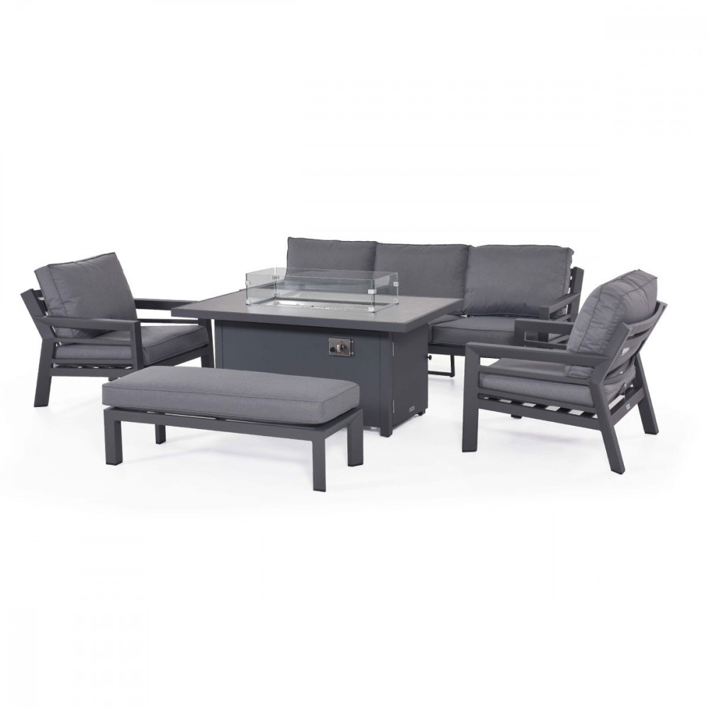 New York 3 Seat Sofa Dining Set with Fire Pit Table / Grey New York 3 Seat Sofa Dining Set with Fire Pit Table / Grey