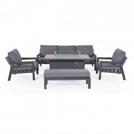 New York 3 Seat Sofa Dining Set with Fire Pit Table / Grey New York 3 Seat Sofa Dining Set with Fire Pit Table / Grey