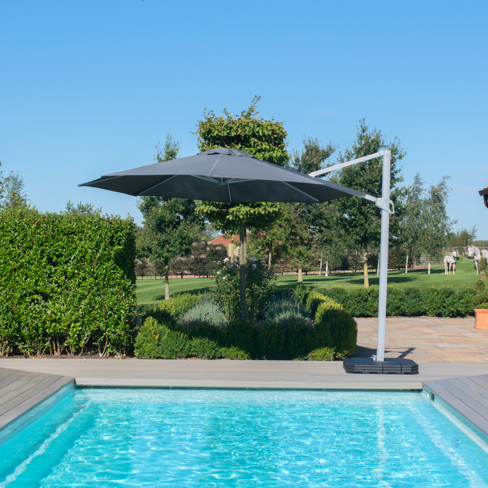 Zeus LED 3.5M Round Cantilever Parasol / Grey