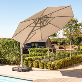 Zeus LED 3.5M Round Cantilever Parasol / Beige