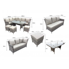 EDWINA Corner Dining Multi Grey Wicker