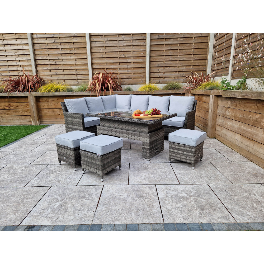 EDWINA Corner Dining with Lift Table Multi Grey Wicker