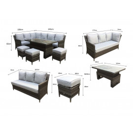 EDWINA Corner Dining with Lift Table Multi Grey Wicker