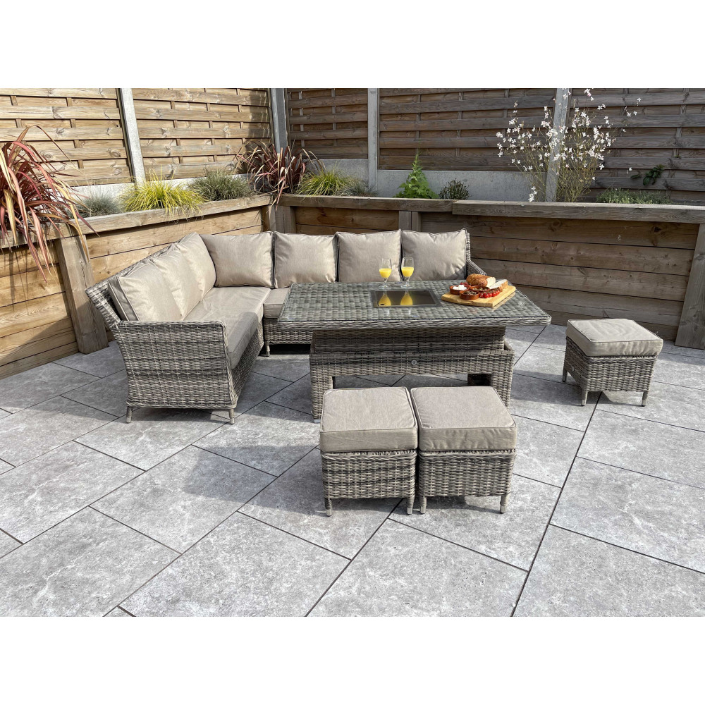 EDWINA Corner Dining with Lift Table Mixed Nature Weave EDWINA Corner Dining with Lift Table Mixed Nature Weave