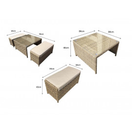 ELIZABETH Coffee Table & 2 Ottomans Nature ELIZABETH Coffee Table & 2 Ottomans Nature