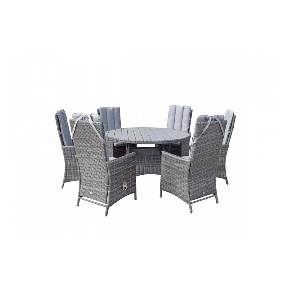 EMILY 6 Seat Round dining set with HDPE wood effect Top EMILY 6 Seat Round dining set with HDPE wood effect Top