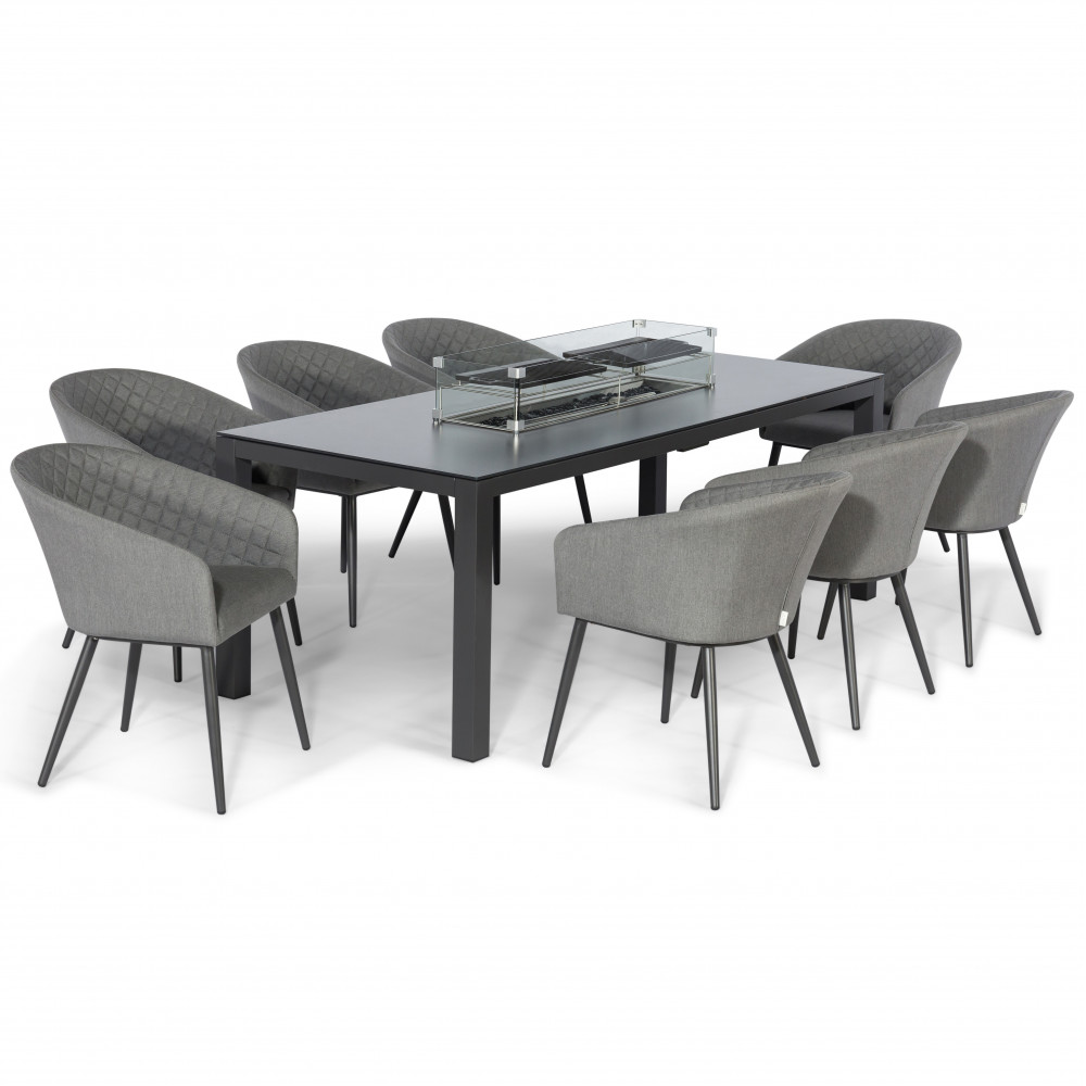 Ambition 8 Seat Rectangular Fire Pit Dining Set / Flanelle