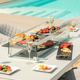 Ambition 8 Seat Rectangular Fire Pit Dining Set / Lead Chine Ambition 8 Seat Rectangular Fire Pit Dining Set / Lead Chine