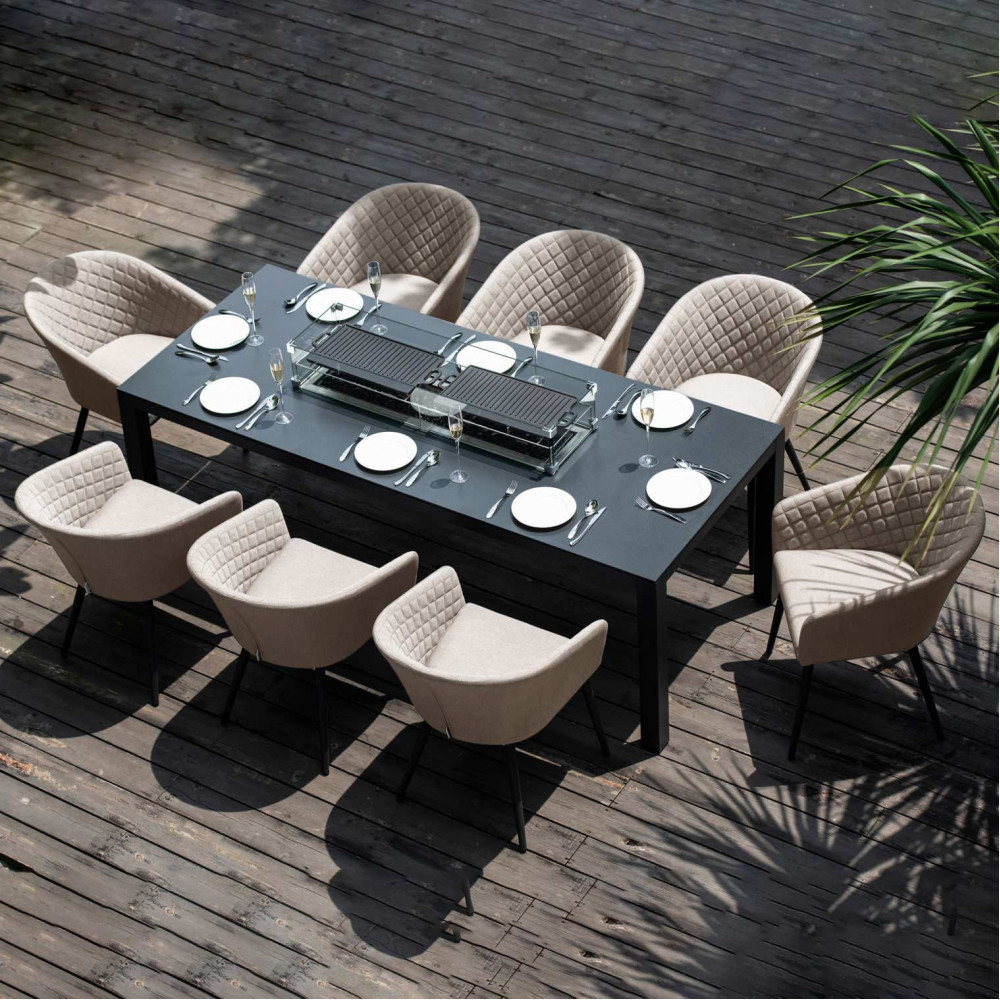 Ambition 8 Seat Rectangular Fire Pit Dining Set / Taupe Ambition 8 Seat Rectangular Fire Pit Dining Set / Taupe