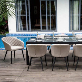 Ambition 8 Seat Rectangular Fire Pit Dining Set / Taupe Ambition 8 Seat Rectangular Fire Pit Dining Set / Taupe