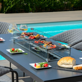 Pebble 8 Seat Rectangular Dining Set - Fire Pit Table / Flanelle Pebble 8 Seat Rectangular Dining Set - Fire Pit Table / Flanelle