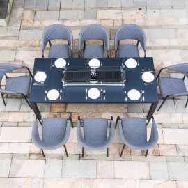 Pebble 8 Seat Rectangular Dining Set - Fire Pit Table / Flanelle Pebble 8 Seat Rectangular Dining Set - Fire Pit Table / Flanelle