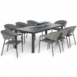Pebble 8 Seat Rectangular Dining Set - Fire Pit Table / Flanelle Pebble 8 Seat Rectangular Dining Set - Fire Pit Table / Flanelle