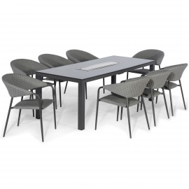 Pebble 8 Seat Rectangular Dining Set - Fire Pit Table / Flanelle Pebble 8 Seat Rectangular Dining Set - Fire Pit Table / Flanelle