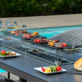 Pebble 8 Seat Rectangular Dining Set - Fire Pit Table / Flanelle Pebble 8 Seat Rectangular Dining Set - Fire Pit Table / Flanelle